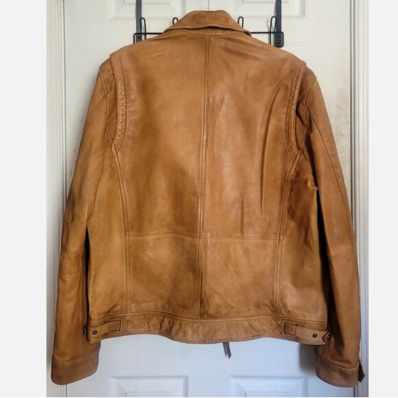 MISSANI LE COLLEZIONI Distressed Leather Motorcycle Jacket Men L Sportcoat Tan G - Picture 11 of 16